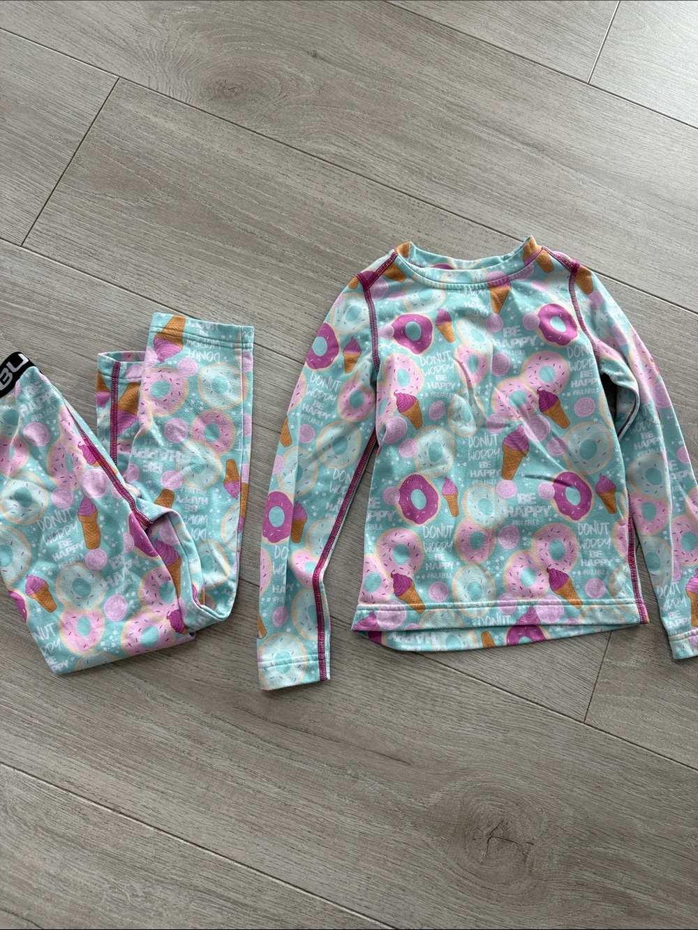 Girls Donut & Ice Cream Print Long Sleeve base layer Set - Mint Pink